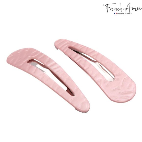Set of 2 Large Celluloid Snap Hair Clips for Women Girls Pearl Pink
